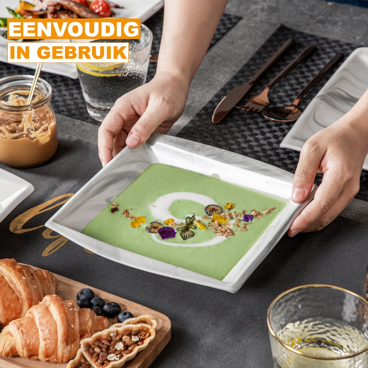 Imperial Ontbijtborden – 12 delig – Marmerlook Keramisch – Dinerborden – Breakfast Plates