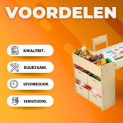 Kunsttafel en Stoelenset voor Kinderen - Houten Knutseltafel met 2 Stoelen, Opbergplanken, Canvas Bakken en Papierrol - Speeltafel voor Kinderkamer - Houtlook