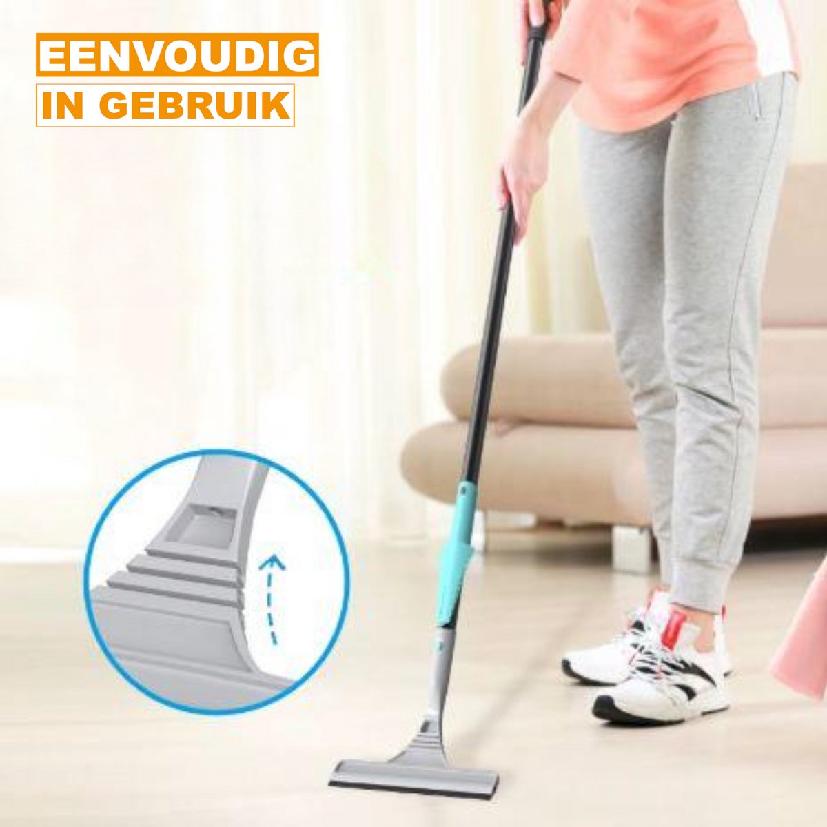 Vloerwisser Deluxe - 2 in 1 - Microvezel & Rubber Combinatie - 154cm Handvat - Voor Efficiënte Vloerreiniging in Huis