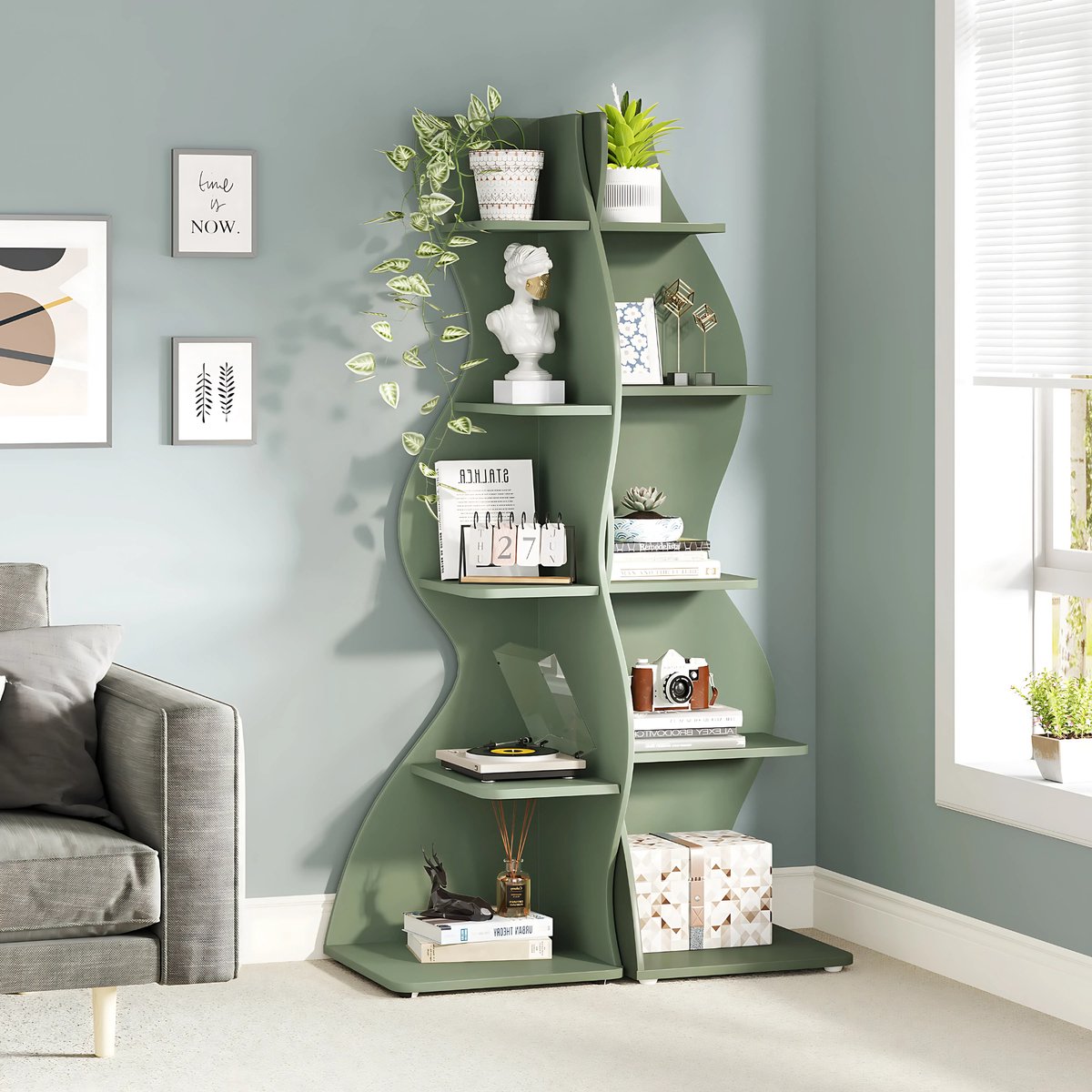 Moderne boekenkast 5 lagen - Groen - Boekenrek - Woonkamer, slaapkamer en kinderkamer - 50 × 48 cm × 177 cm - Hout