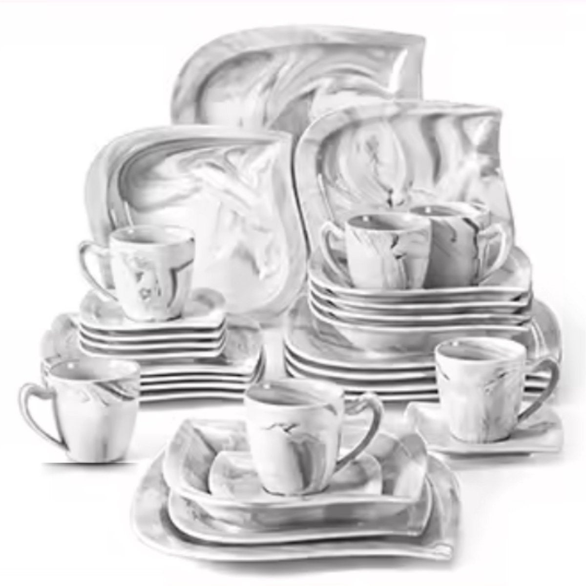 Elite Bordenset – Dinerborden – 6 persoons – 30 delig – Marmerlook Keramisch – Kleine Borden – Luxe design