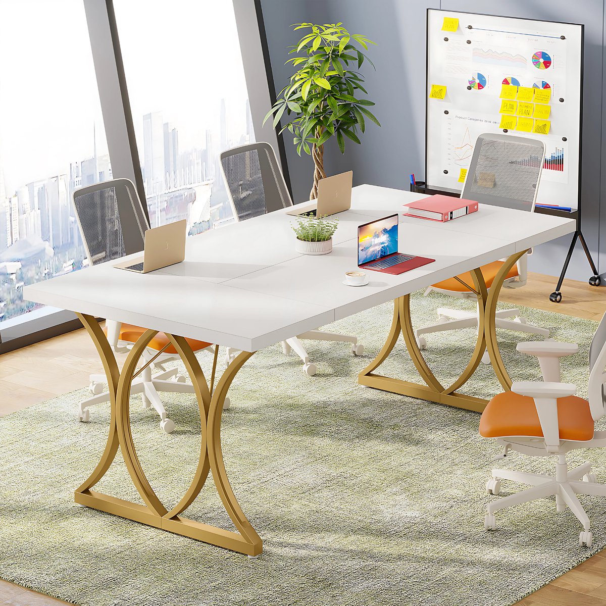 Bureau - Computerbureau - Lange bureau - Vergadertafel - Voor thuis of kantoor - Wit - 160cm
