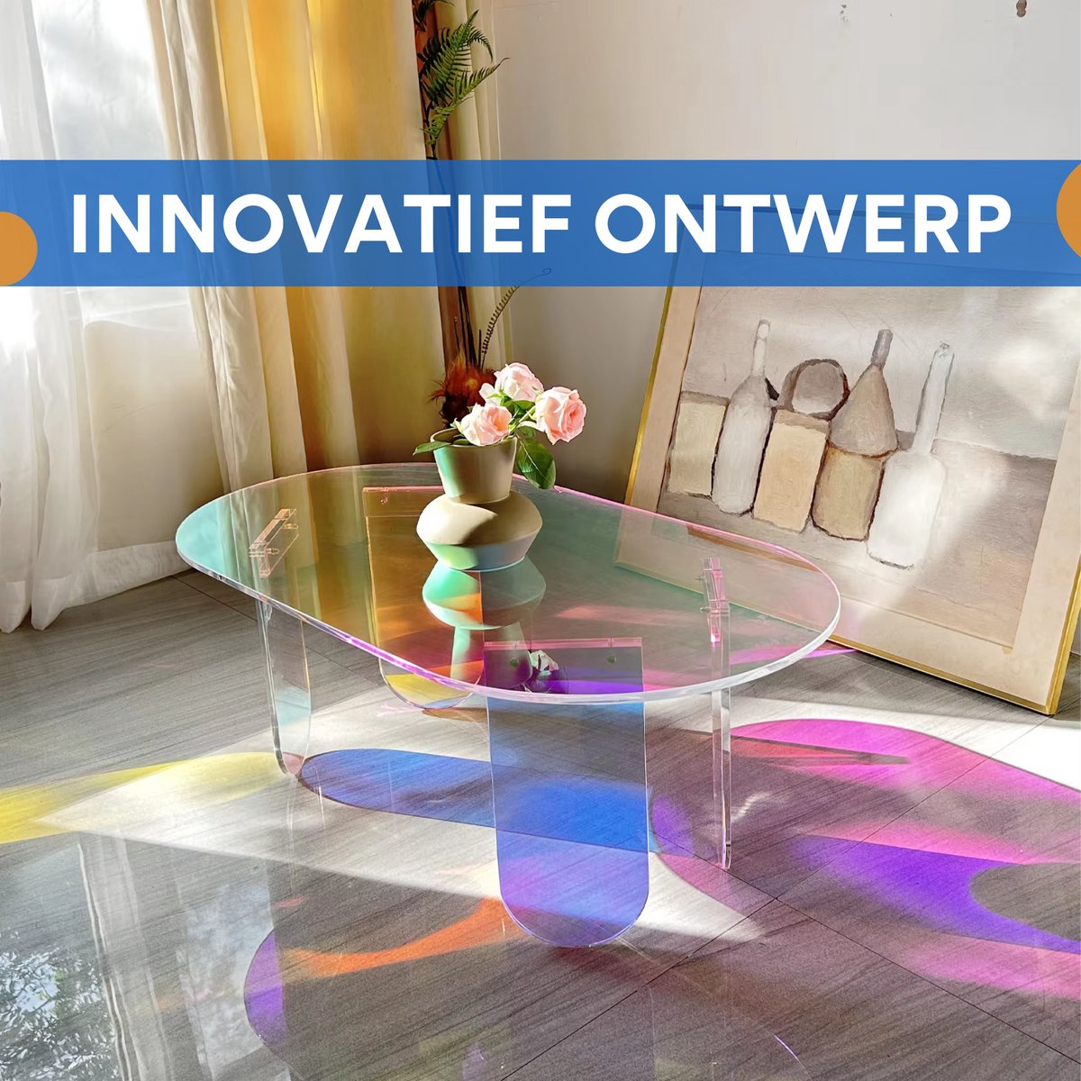 Elegante acryl tafel - Woonkamer - Bijzettafel - Koffietafel - Transparant - 95cm - Ovaal