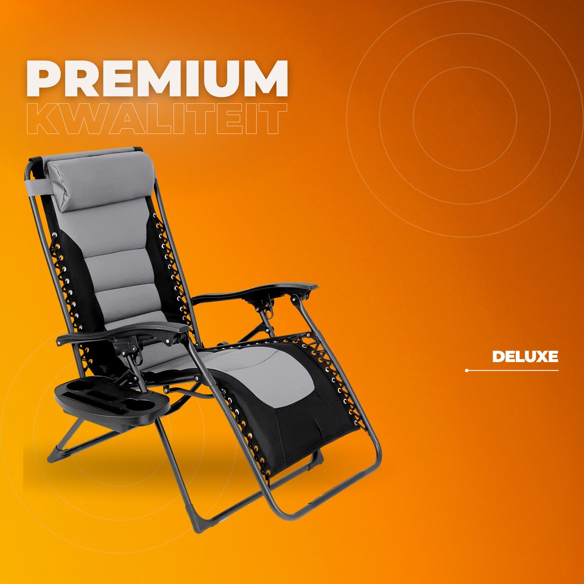 Gewatteerde Zero Gravity Lounge Chair - Tuinstoel - Ligbed - Voor Terras & Tuin - Opvouwbare Fauteuil met Verstelbare Hoofdsteun, Bekerhouder en Ondersteuning tot 160 kg - 1 stuk - Zwart