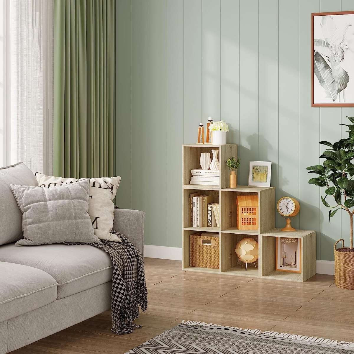 Happyment Luxe Boekenkast Fada- 6 Vakken - Oak - Boekenkast - Boekenrek - Woonkamer, slaapkamer en kinderkamer - Hout - 90x90x30cm