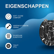 WC-bril - Toiletbril – Voor Toilet & Badkamer – Soft-Close - Duurzaam Kunststof - Zwart marmer motief