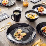 Velentino Serviesset - 16 delig - 4 persoons - Donkerblauw - Dinerborden - Bordenset - Diepe borden - Ontbijtborden - Servies - Keukenservies
