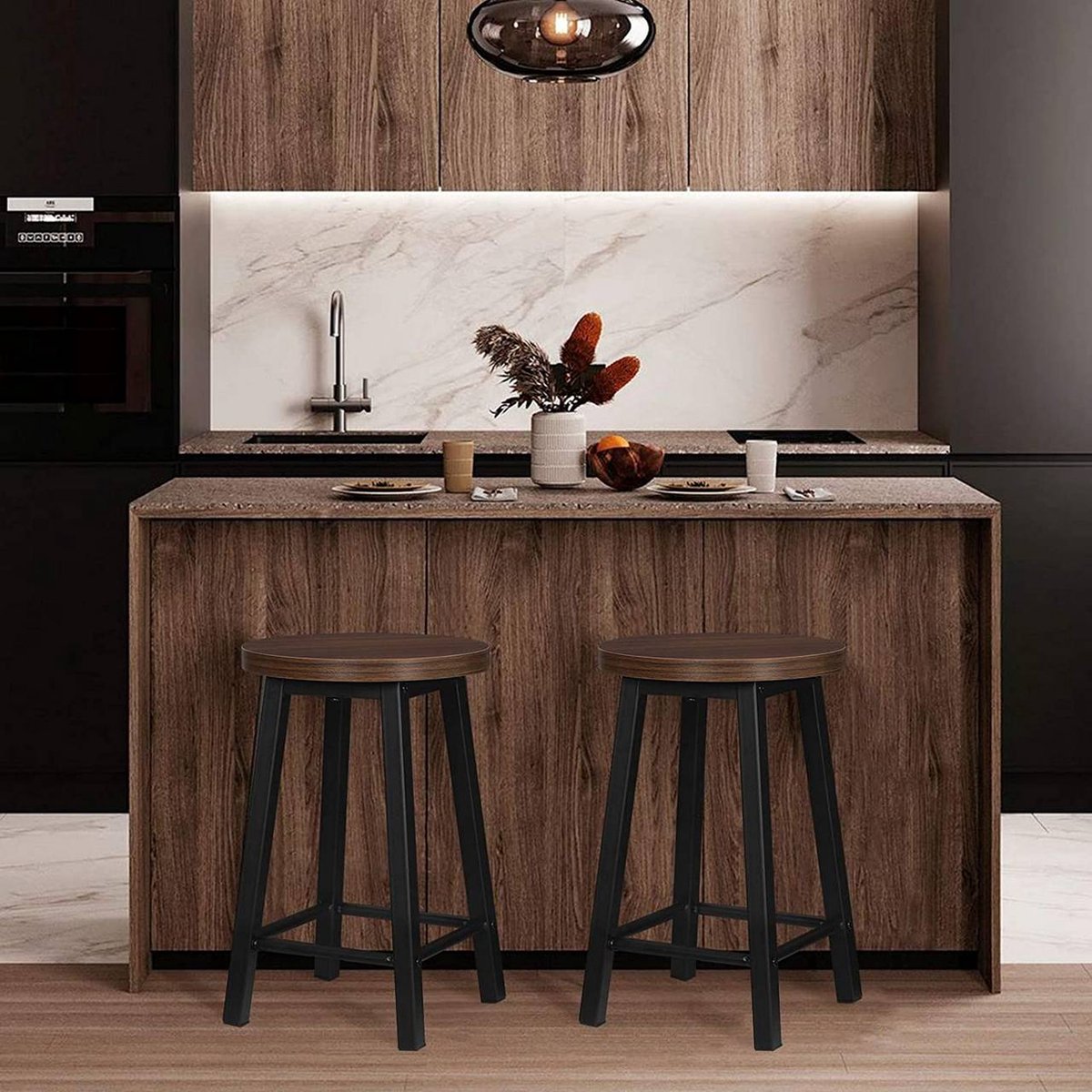 Kleine Barkruk - 45cm - Bruin - Set van 2 - Keuken - Barstoelen - Hout