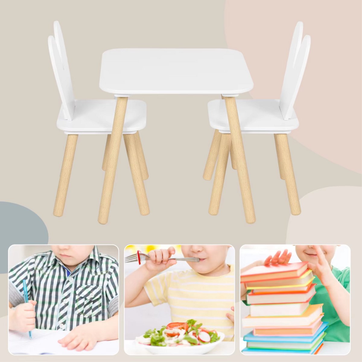 1 Set Kindertafel met 2 Stoelen - Voor Kinderactiviteitentafelset - Voor Eten, Schilderen, Leren en Lezen - Voor Kinderdagverblijf en Kleuterschool