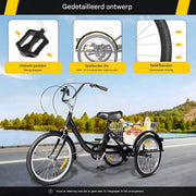 Driewieler Lissabon Tavien - 8 versnellingen - Fiets voor volwassenen en senioren - 20 Inch - Opvouwbare Trike - Met mand - Voorrem - Zwart