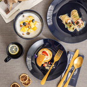 Santivo Serviesset - 48 delig - 12 persoons - Donkerblauw - Dinerborden - Bordenset - Diepe borden - Ontbijtborden - Servies - Keukenservies
