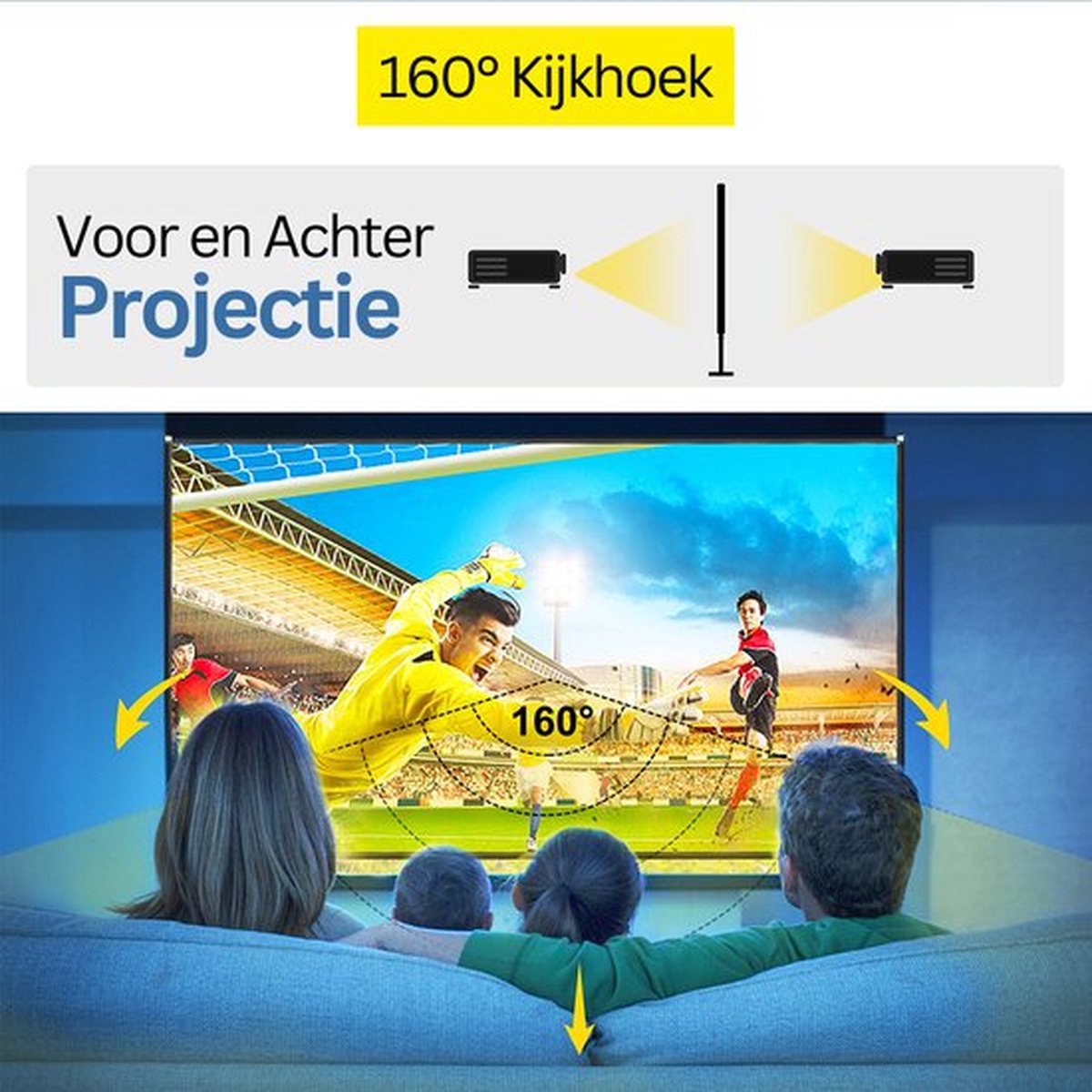 Happyment XXL Projector Scherm 150 Inch – 4K Full HD – 160 Graden Kijkhoek – 16:9 – Uitstekende Kwaliteit – Met Onderstelsel