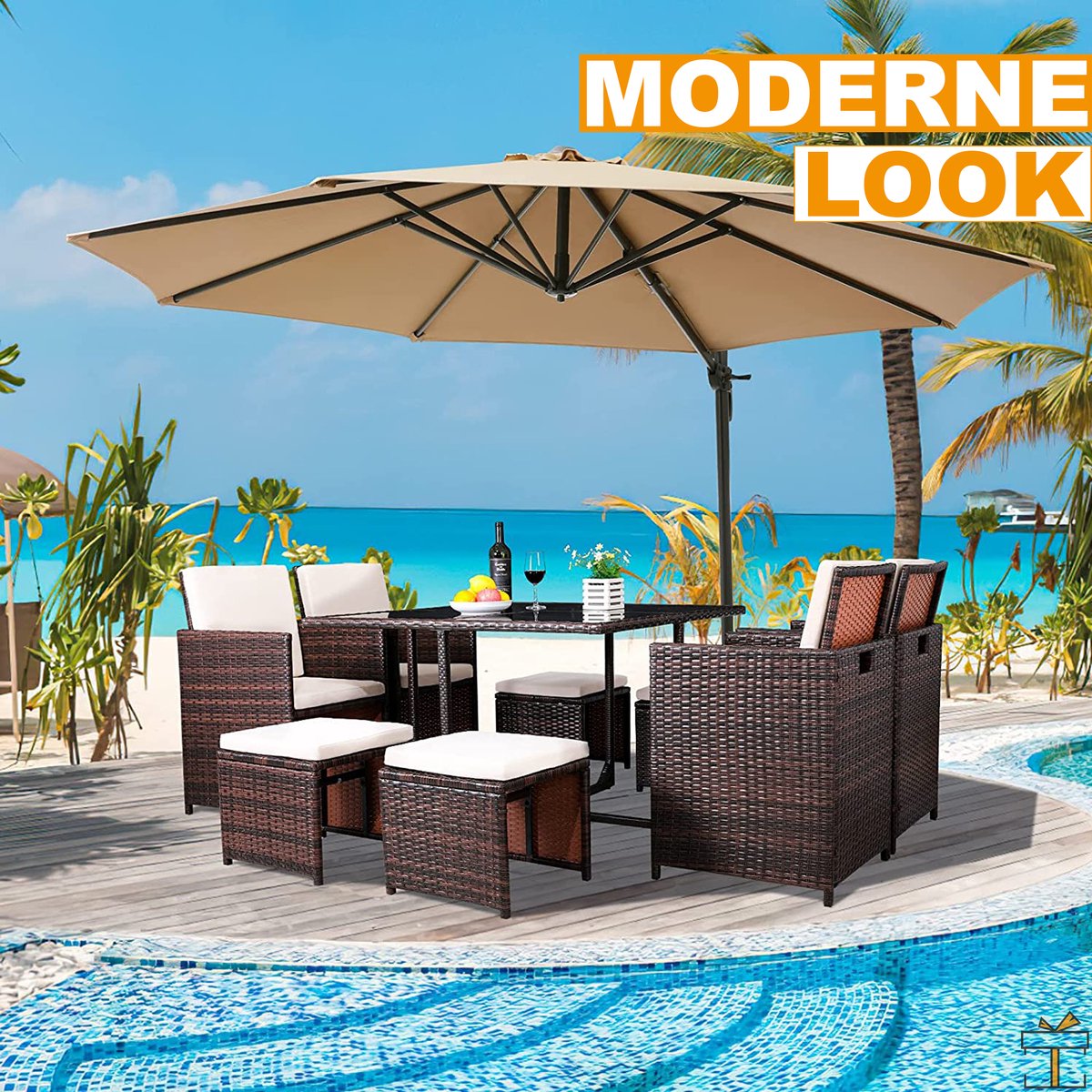 Happyment® Luxe tuinset - 4 tot 8 persoons - Loungeset tafel - Wasbare kussens - Tuinsets - Tuintafel met stoelen - tuinmeubels