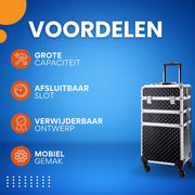 3-in-1 Rollende Make-up Trolley - Make up koffer - Kappers koffer - Beautycase - Voor Schoonheidssalons en visagie - Zwart