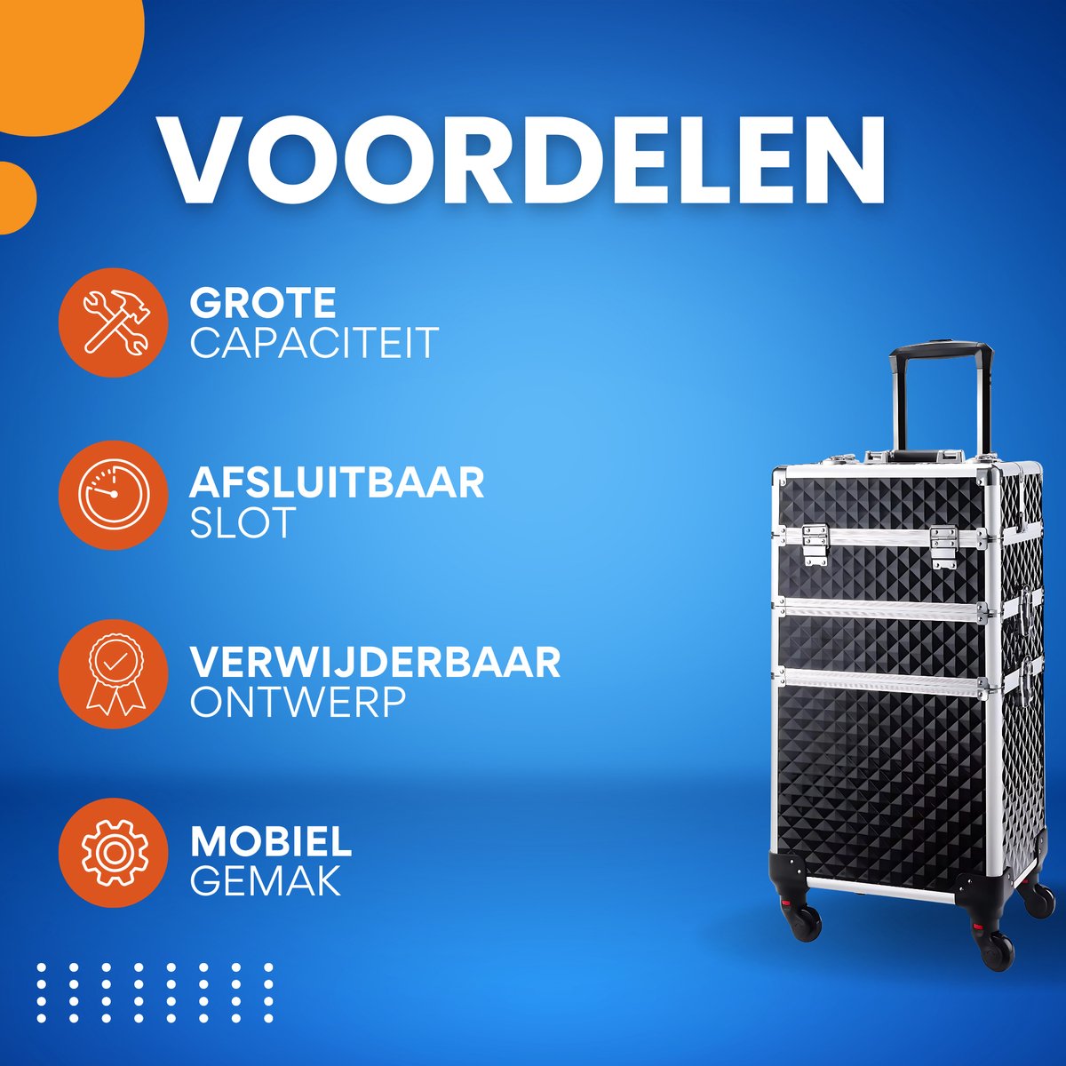 3-in-1 Rollende Make-up Trolley - Make up koffer - Kappers koffer - Beautycase - Voor Schoonheidssalons en visagie - Zwart