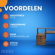 Computerbureau Novia - Met 3 lades - 150cm - Bruin - Bureau - Voor thuis of werk en meer