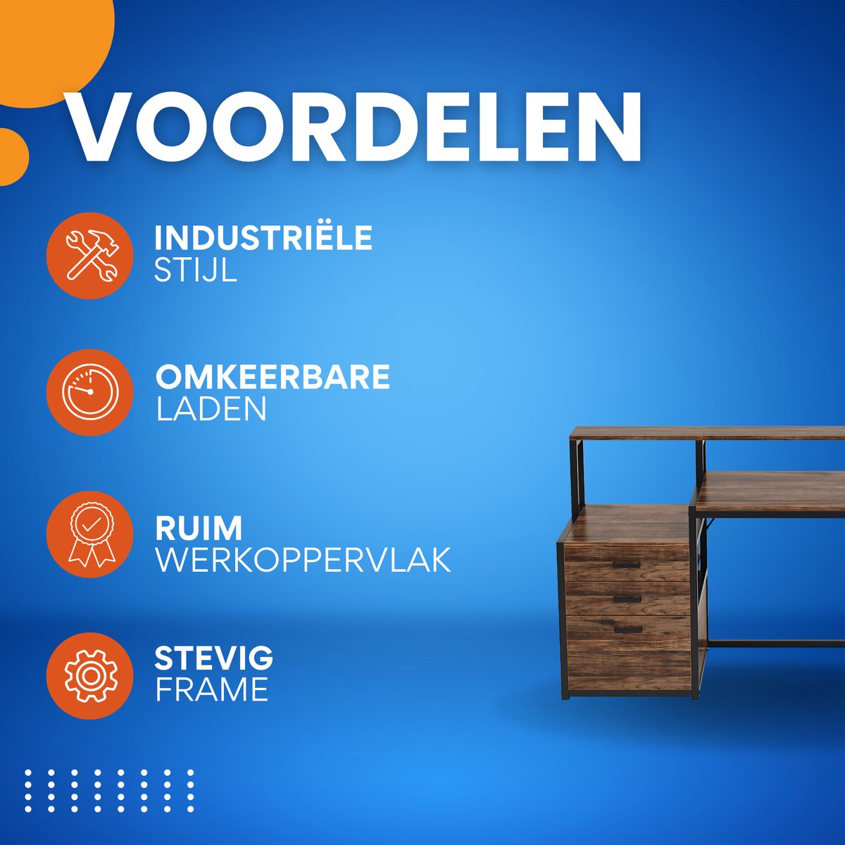 Computerbureau Novia - Met 3 lades - 150cm - Bruin - Bureau - Voor thuis of werk en meer