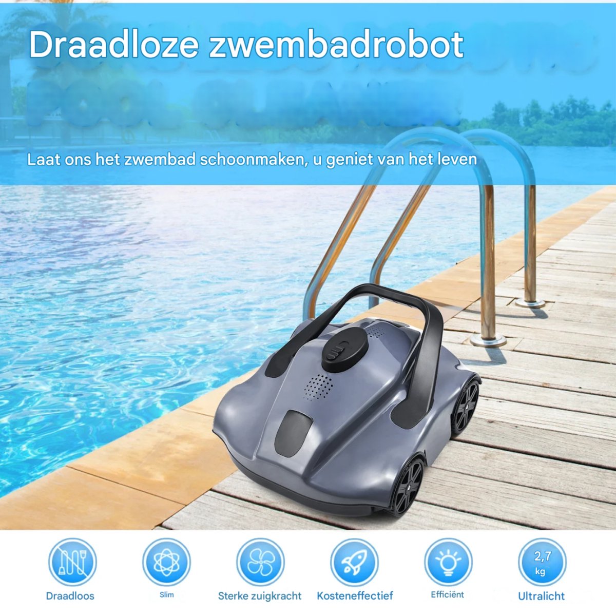Draadloze Robotzwembadreiniger - Zwembadrobot- Voor Vlakke Inbouwzwembaden - Automatische Zwembadstofzuiger - Efficiënte Zwembadreiniger