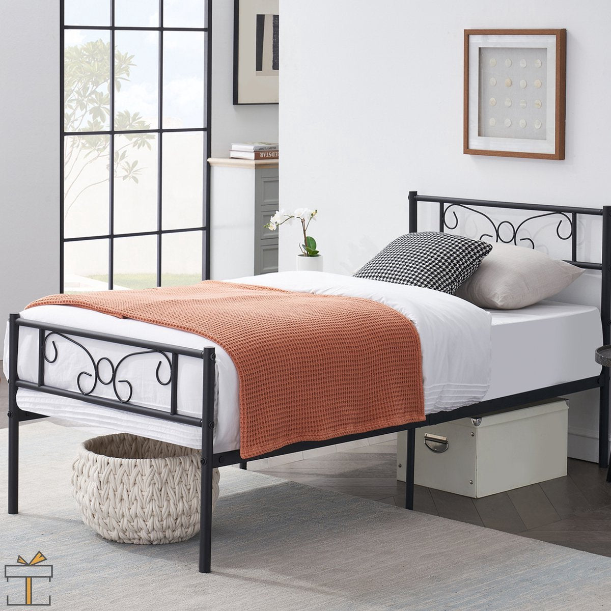 Metalen Bedframe - Zwart - 90x190cm - Incl. lattenbodem - 1 persoons