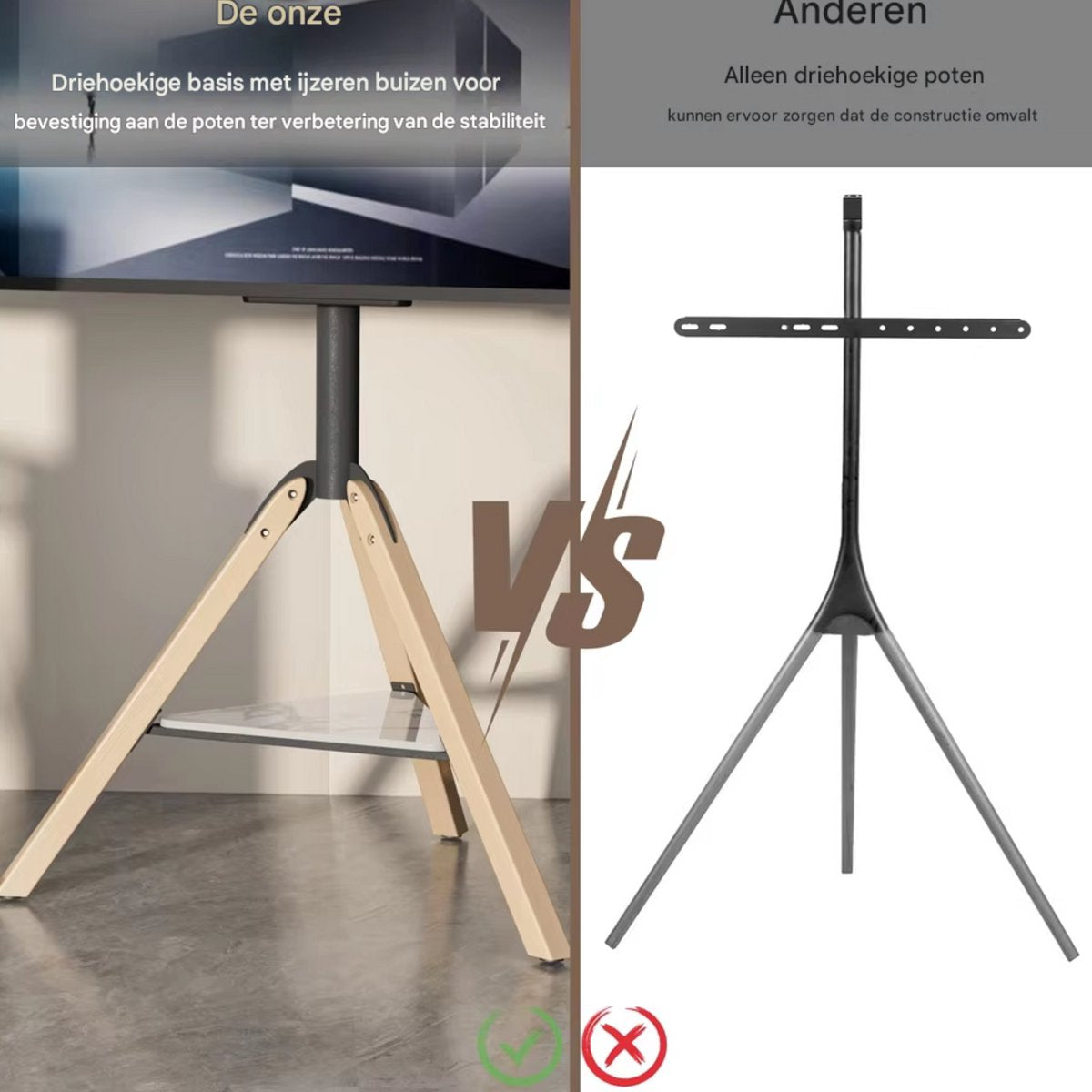 TV standaard 40-75 inch - Uniek design - Vloerstandaard beugel - Staand - Max 40KG - In hoogte verstelbaar