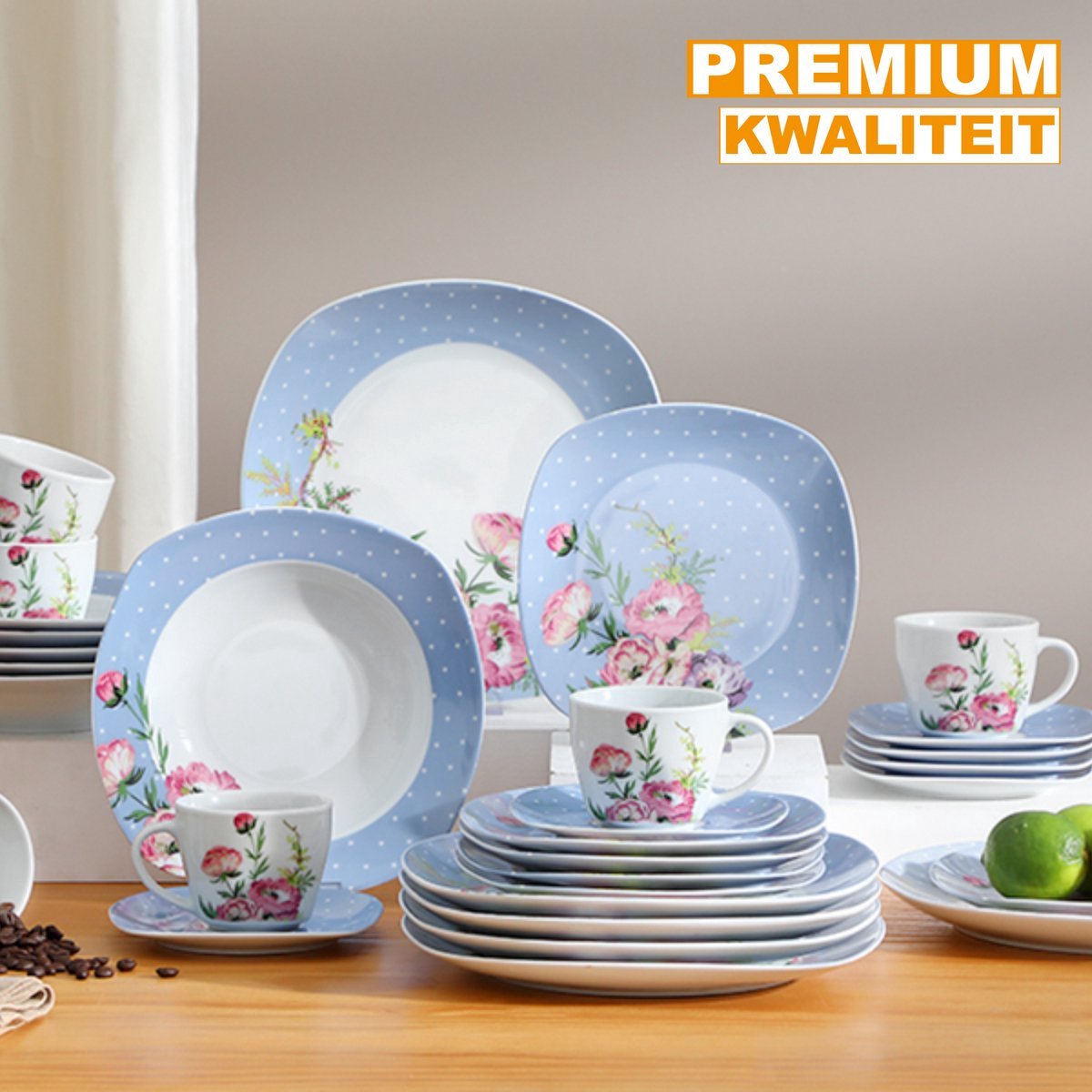 Ornamental Serviesset – Serviesset – 12 persoons – 60 delig – Blauw Keramisch – Kleine Borden – Luxe design