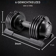 Verstelbare Halters Fioren - Halterset van 10 kg met Rek - Snel Verstelbare, Veilige Grip Gewichten voor Compacte Handgewichten - 2 stuks