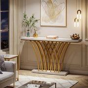 Consoletafel Luxery - 150cm - Sidetafel - Wandtafel - Haltafel - Goud - Marmerlook - Voor Hal of woonkamer of Gang