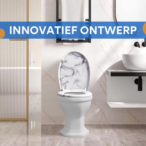 Antibacteriële Toiletbril Wit marmer - Met Softclose - Universeel - Toiletbrillen met print - WC Bril - Toiletzitting