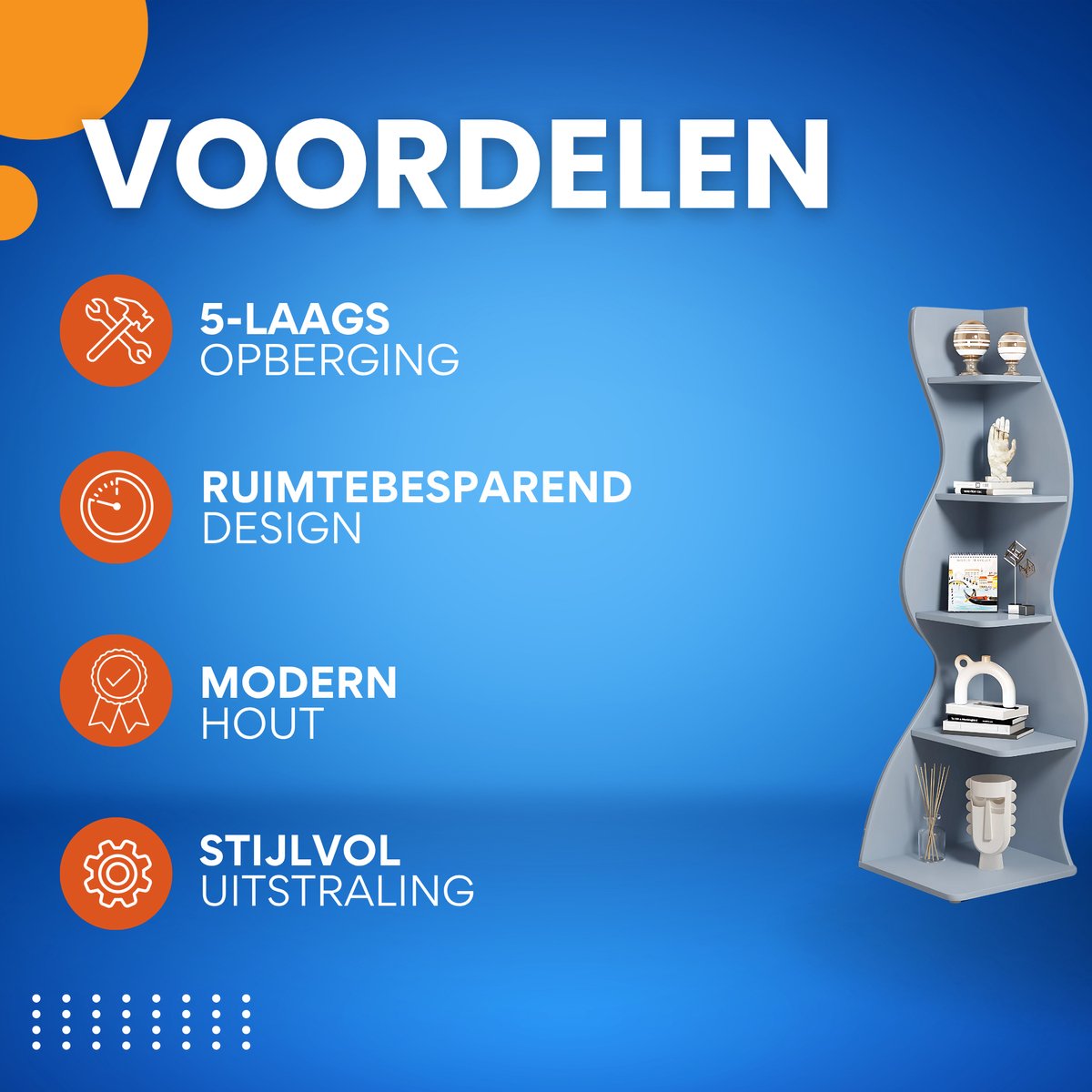 Moderne boekenkast 5 lagen - Blauw - Boekenrek - Woonkamer, slaapkamer en kinderkamer - Hout - 180cm