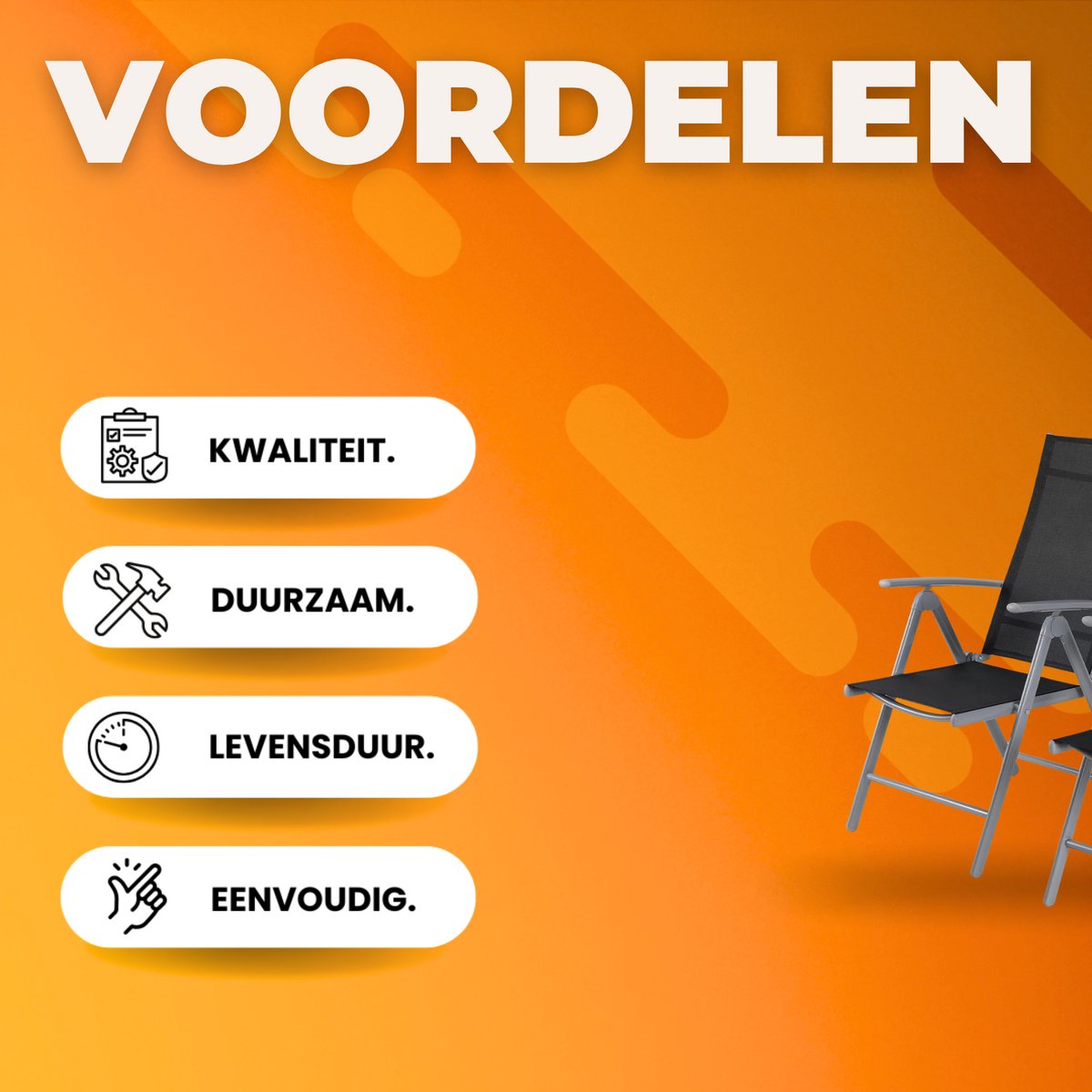 Tuinstoelen set van 2 - Verstelbare tuinstoel - Inklapbaar - Rugleuning - Thuis of camping - Aluminium - Belastbaar tot 120 kg - Zwart