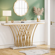 Consoletafel Novio - Goud - Sidetafel - Wandtafel - Haltafel - Zwart - Woonkamer - Wit Marmerlook