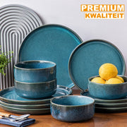 Lavish Ontbijtborden – 4 persoons – 12 delig – Blauw Keramisch – Dinerborden – Kleine Borden