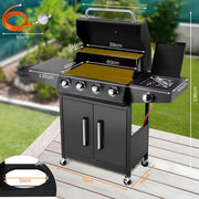 BBQ 5 in 1 - Barbecue op gas - Zwart - Thermostaat - Olievanger accessoires - Gasgrill met zijbrander