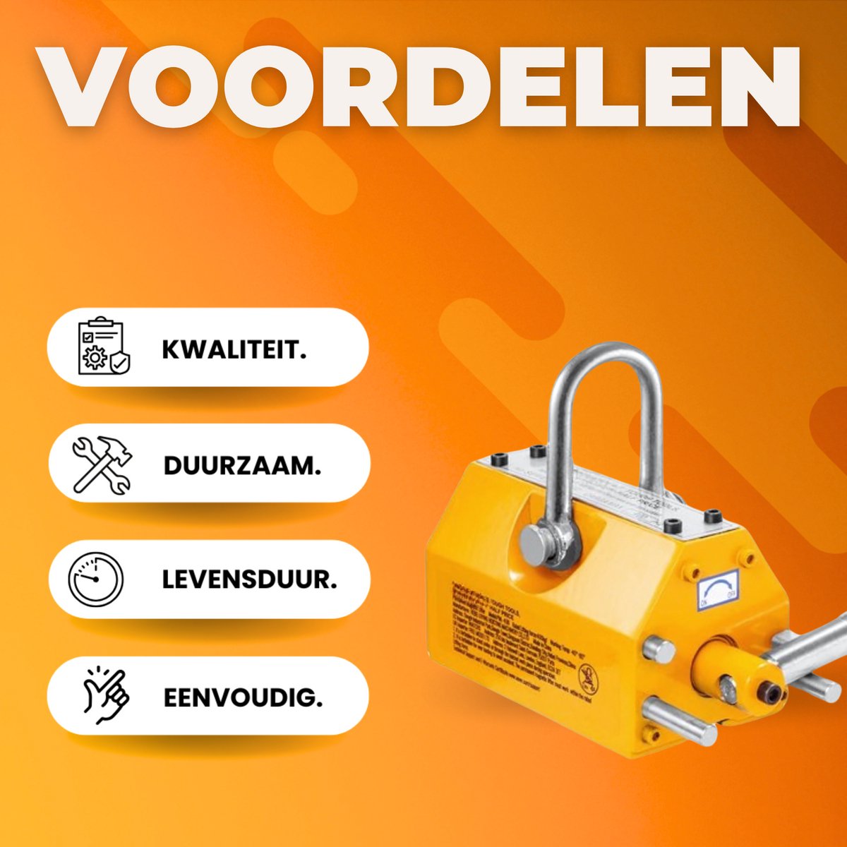Hefmagneet PRO - 1500KG Laadvermogen - 3750KG Trekkracht - Neodymium en staal