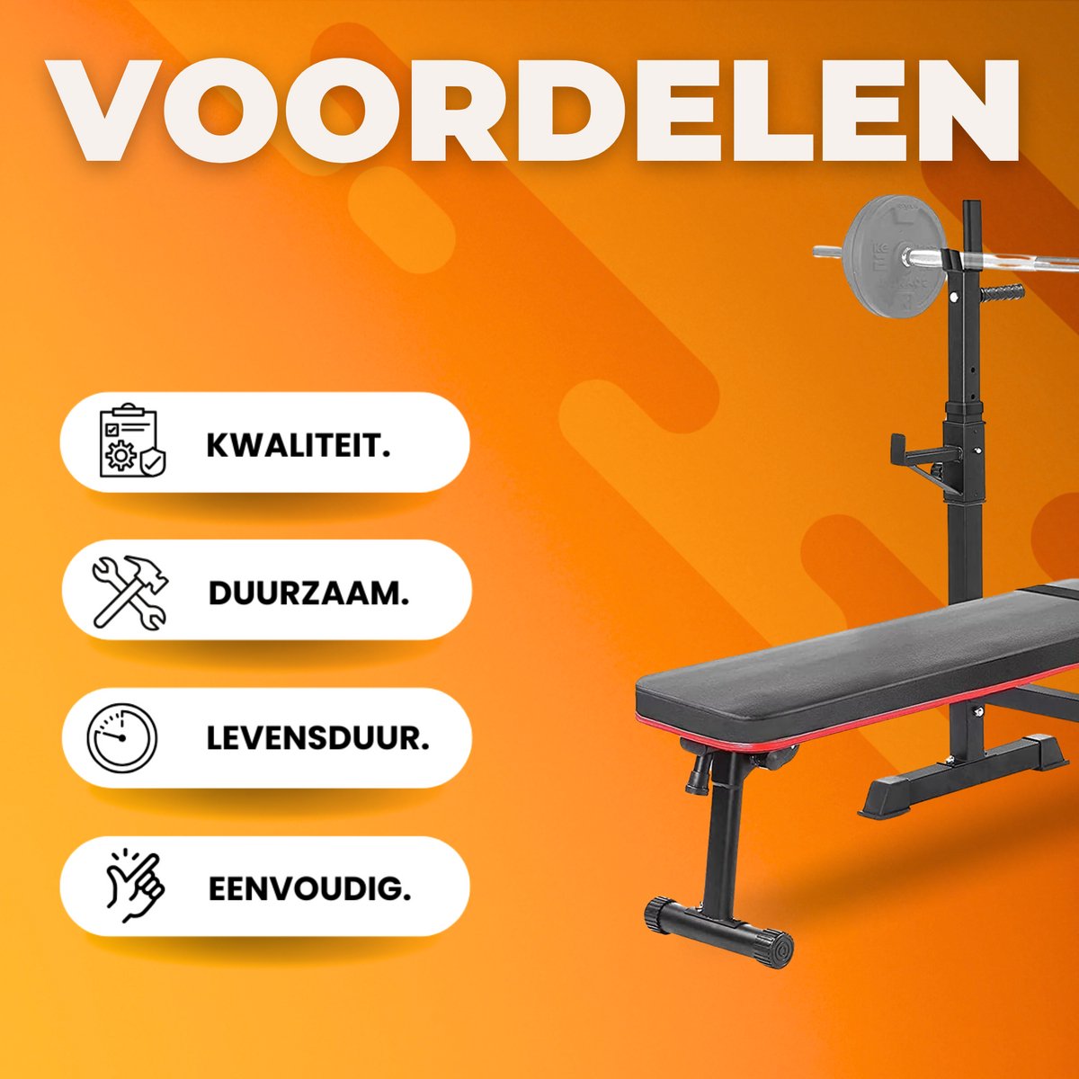 Multifunctionele Halterbank - Fitnessnank - Bench press - Bankdrukbank - Trainingsbank met Hulterrek, Opvouwbaar, Platte Bank en Squatrek - Tot 200 kg Capaciteit