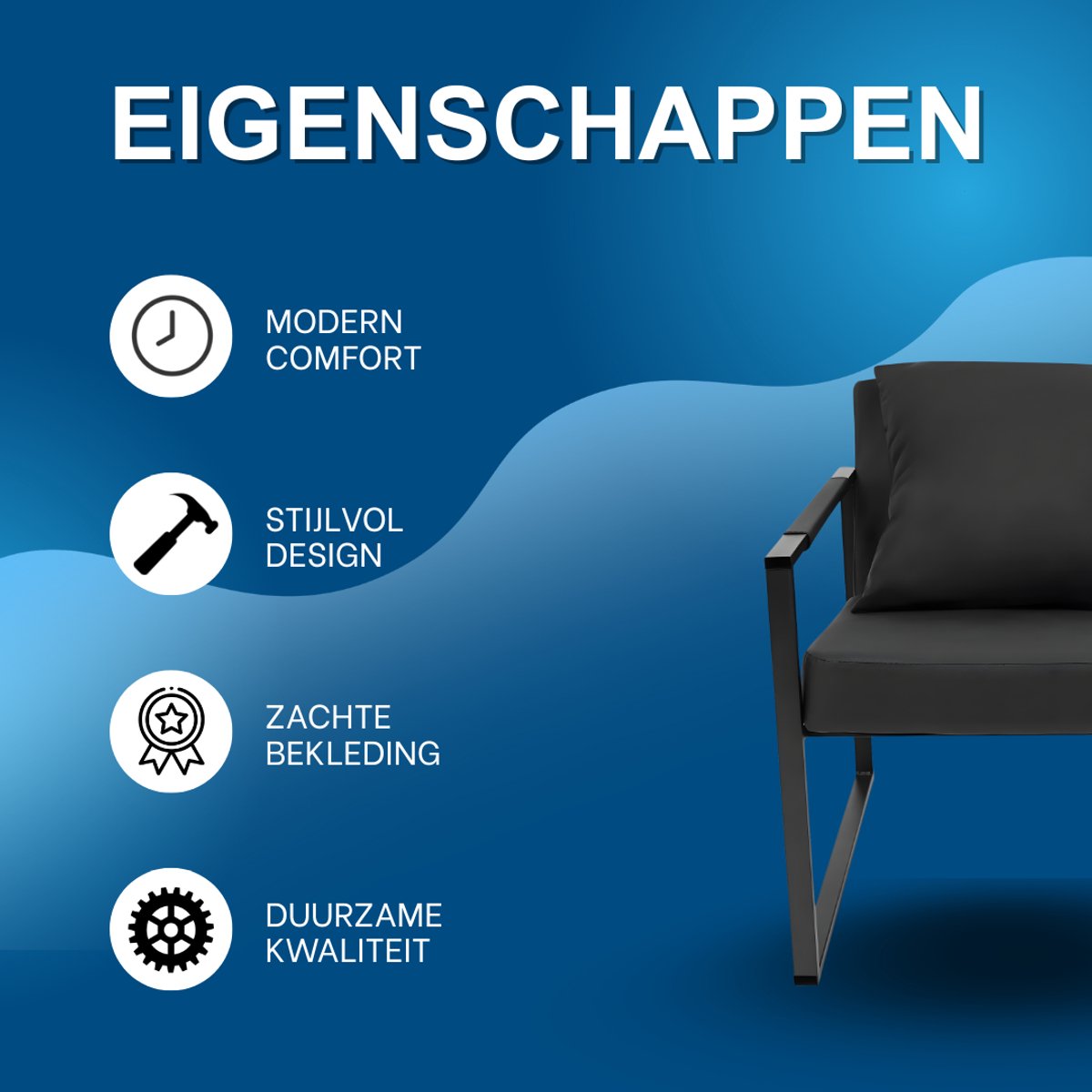 Fauteuil- Voor Woonkamer - Moderne Lounge - Stof /Zwart
