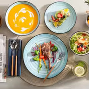 Ornate Bordenset – 6 persoons – 24 delig – Blauw Keramisch – Dinerborden – Ontbijtborden