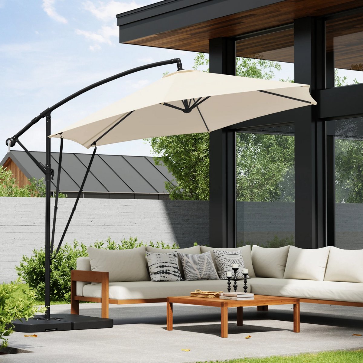Ronde Parasol - Voor Balkon, Strand of Tuin - Verstelbaar & 45° Kantelbaar - UV-Resistent & Waterdicht - Beige
