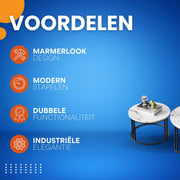 Salontafel Derloni Opulence - Glossy white - 2-Delig - Vierkant - Woonkamer - Bijzettafels