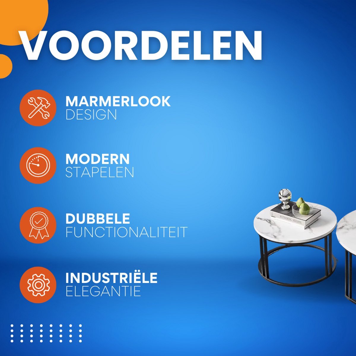 Salontafel Derloni Opulence - Glossy white - 2-Delig - Vierkant - Woonkamer - Bijzettafels