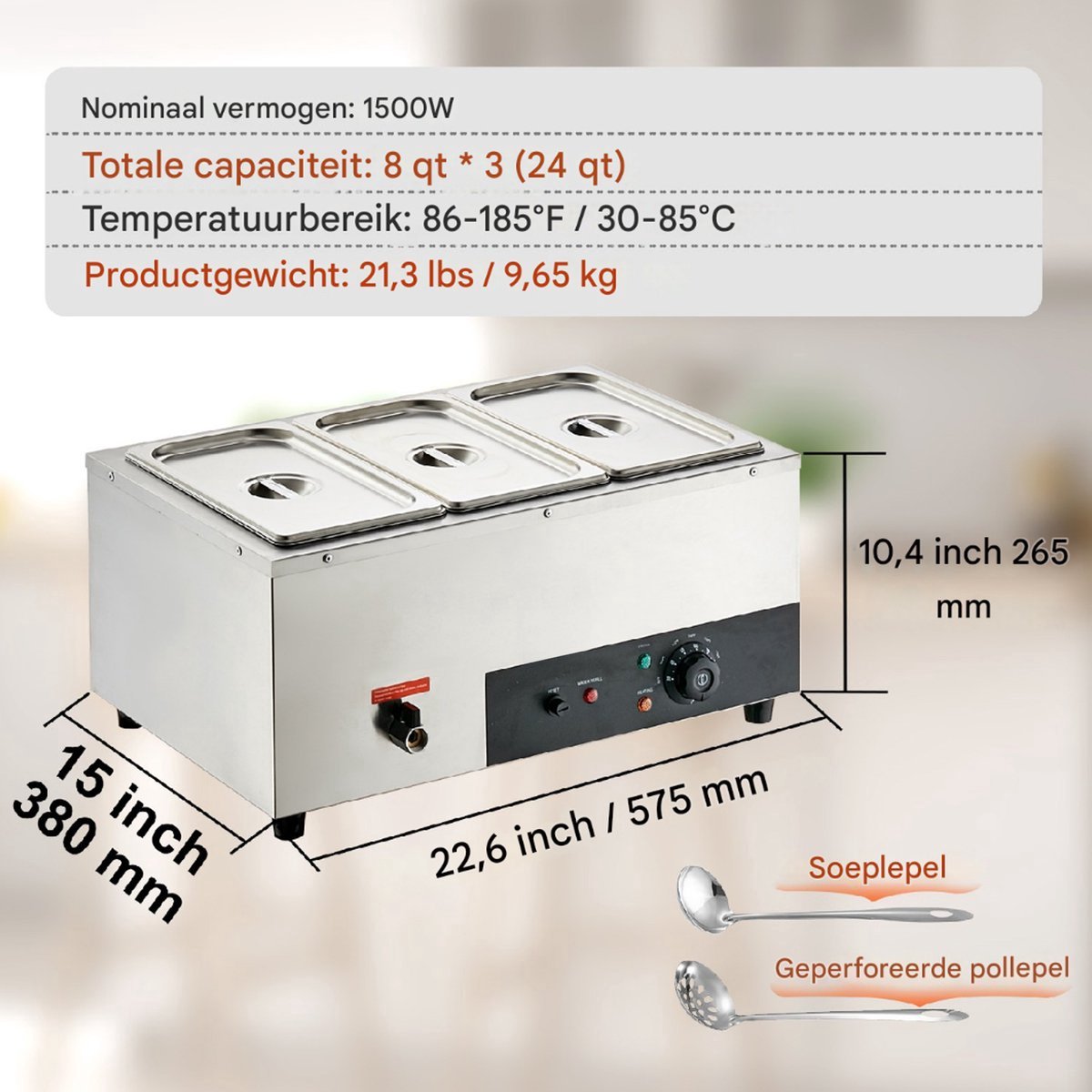 Elektrische Buffet Opwarmer - Stoomtafel - Restaurant of Thuis - 1500W