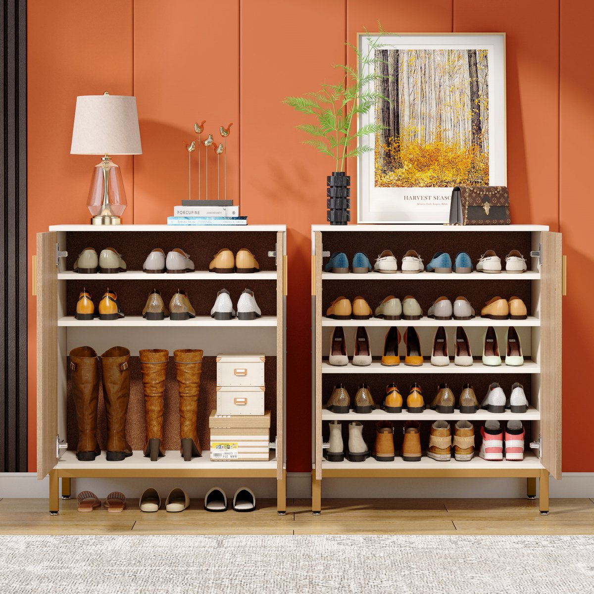 Schoenenkast deluxe - Met deuren - Khaki - 20 paar - Schoenenrek - 80m - 6 laags - Opbergkast