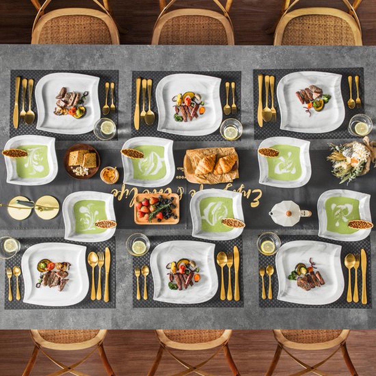 Happyment Serviesset Deluxe - 12 Persoons - Porselein - 24 Delig - Bordenset 12 persoons - Bordenset 24 delig - Marmer