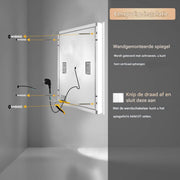 Badkamerspiegel met bluetooth en verlichting - 80cm - Voor Badkamer, Make-up & Wandmontage - Dimbaar licht - Muziek - Vierkant