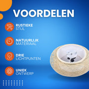 Plafondlamp - Lampen - Plafondverlichting - Voor Woonkamers, Slaapkamers of Hal - Met 3 Lichten - Bamboe en Rotan - 40cm