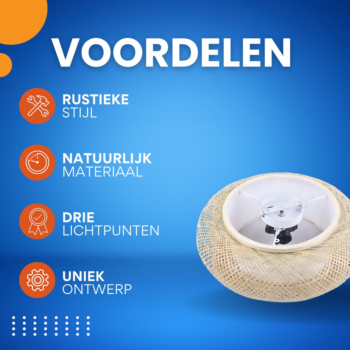 Plafondlamp - Lampen - Plafondverlichting - Voor Woonkamers, Slaapkamers of Hal - Met 3 Lichten - Bamboe en Rotan - 40cm