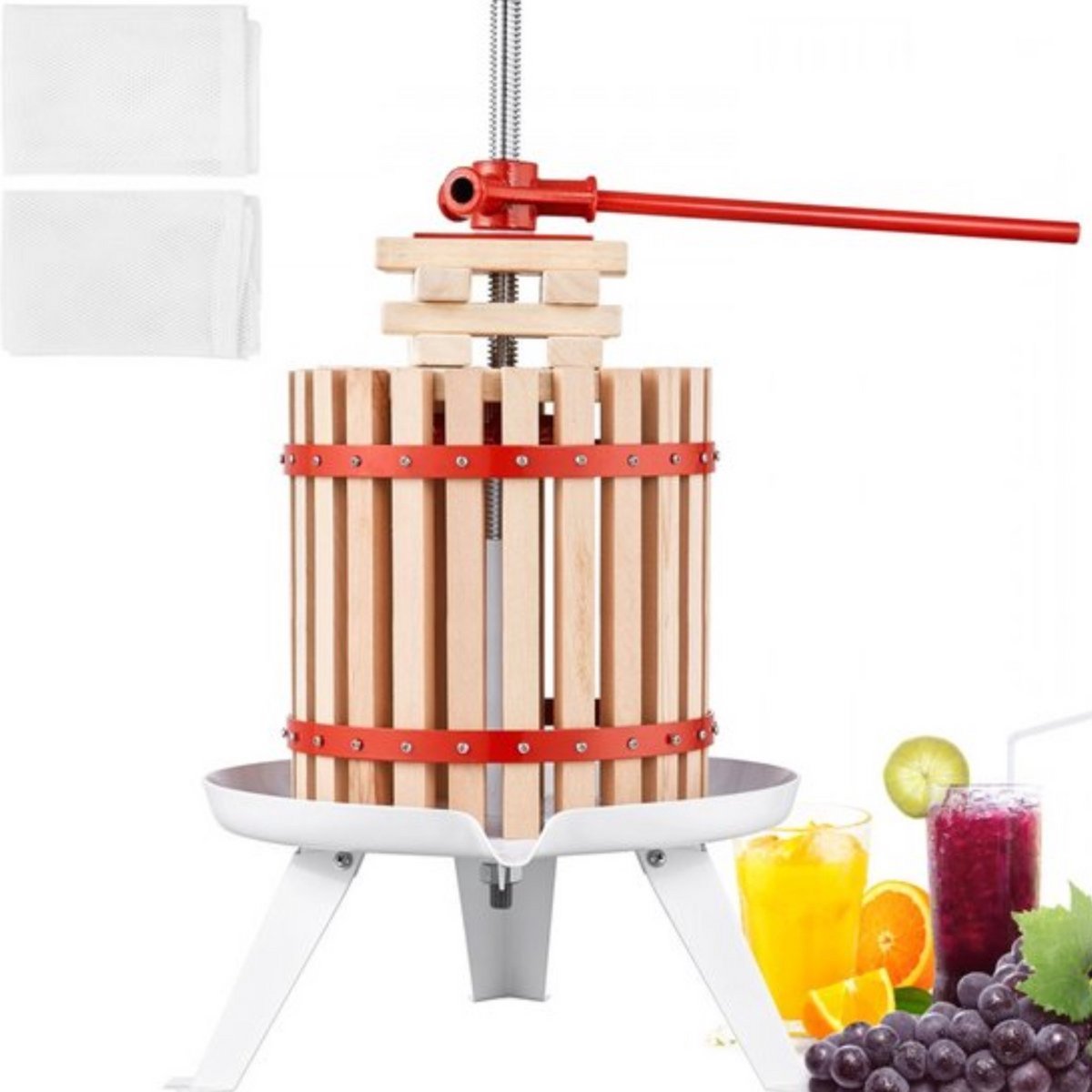 Fruitpers - 11L - RVS Handmatige Fruitpers - Druivenpers - Wijnpers - Met hendel