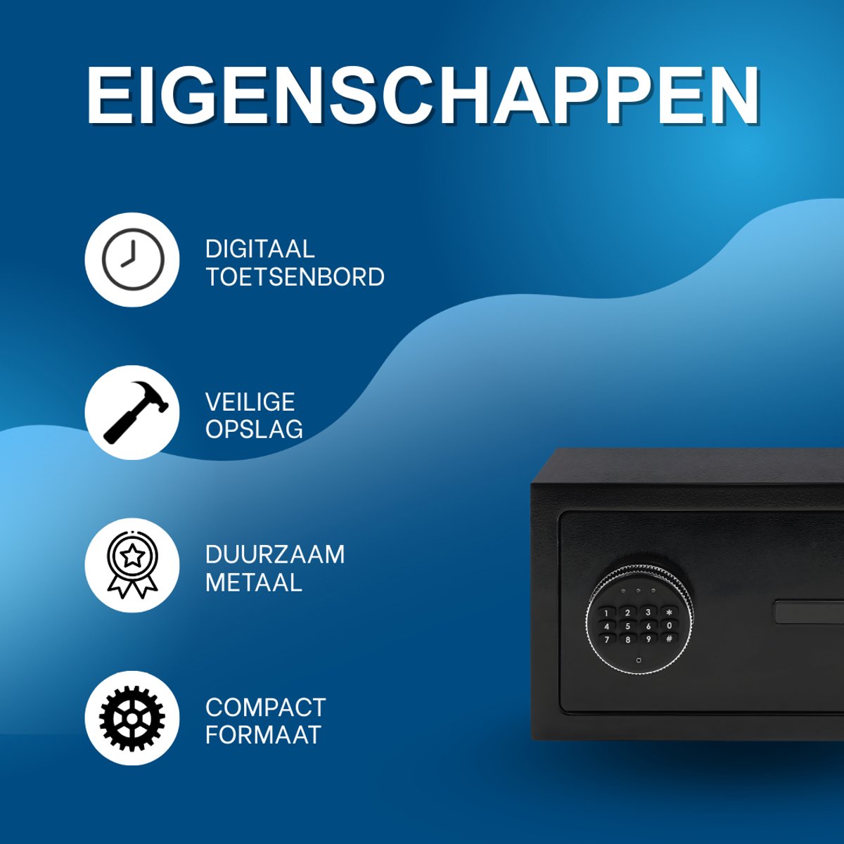 Kluis - Voor contant geld en waardevolle spullen - Beveiligd met digitaal toetsenbord - Zwart