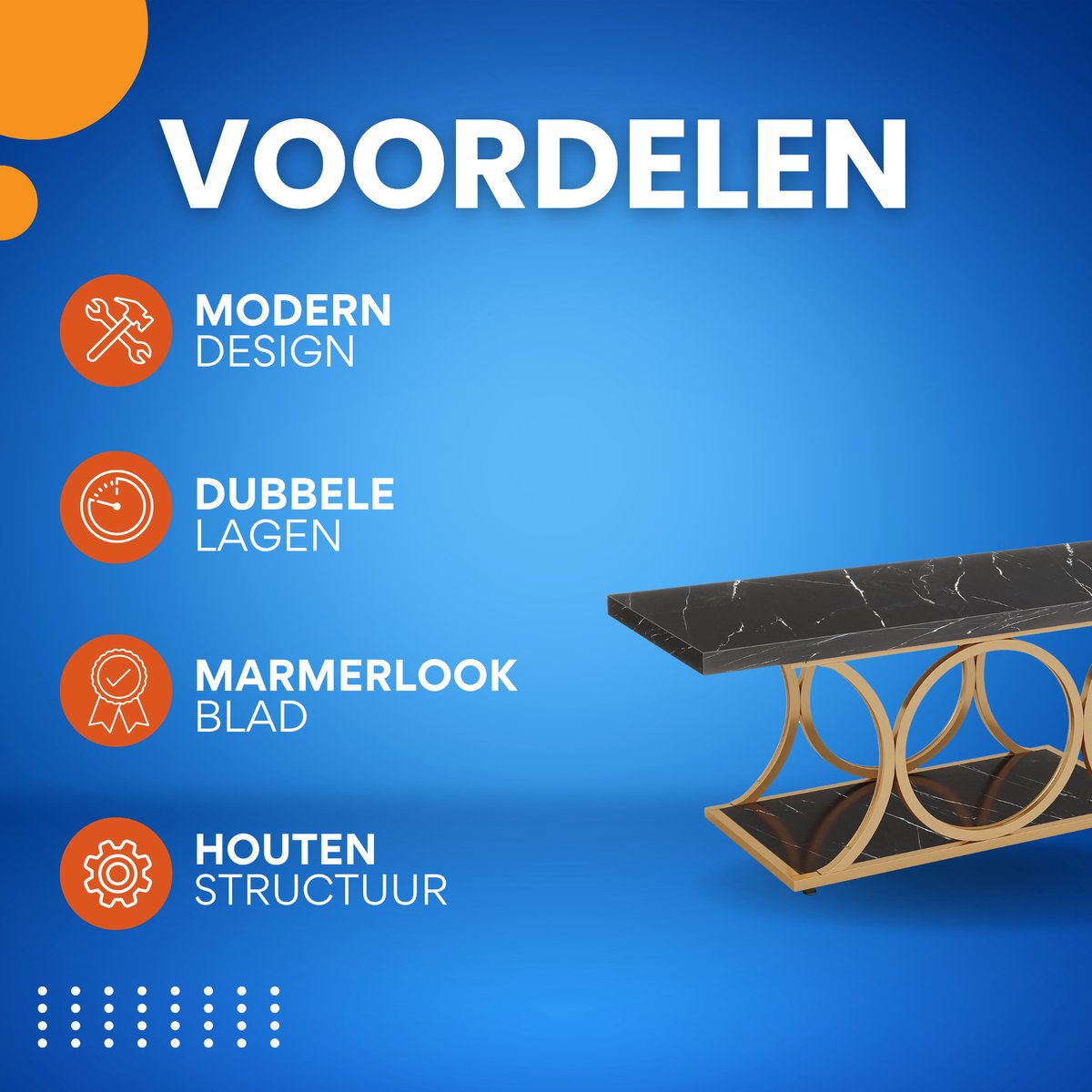 Salontafel - Koffietafel - Bijzettafeltjes woonkamer - Voor woonkamer - 2-laags - Zwart Kunstmarmer, hout