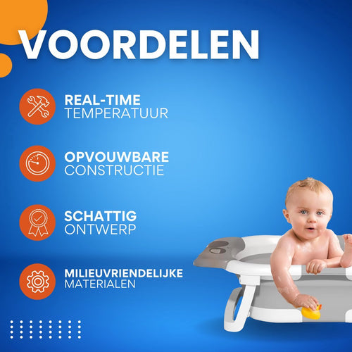 Babybadje Opulence - Grijs - Temperatuurweergave - Baby bad met standaard - Zitbad - Kinderbad - Opvouwbaar
